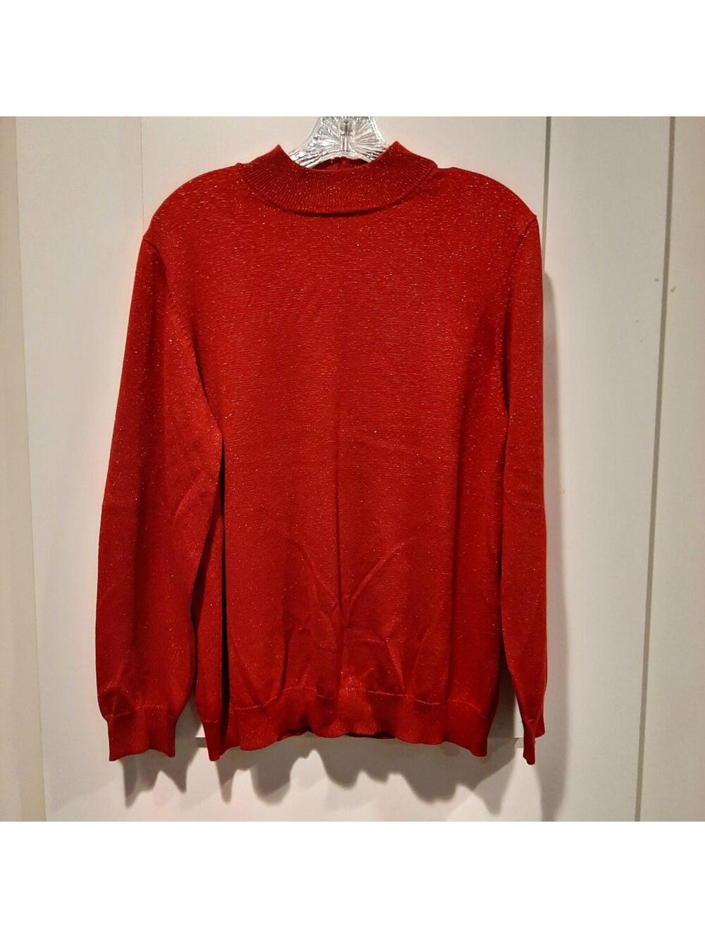 DRAPER'S  & DAMON'S Plus 1X Shimmering Red Pullover Long Sleeve Knit Sweater